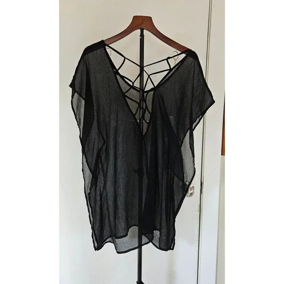 Unbranded Tunic Women OS Black Strappy Lattice Back Sheer Grunge Whimsygoth Boho - Picture 4 of 5